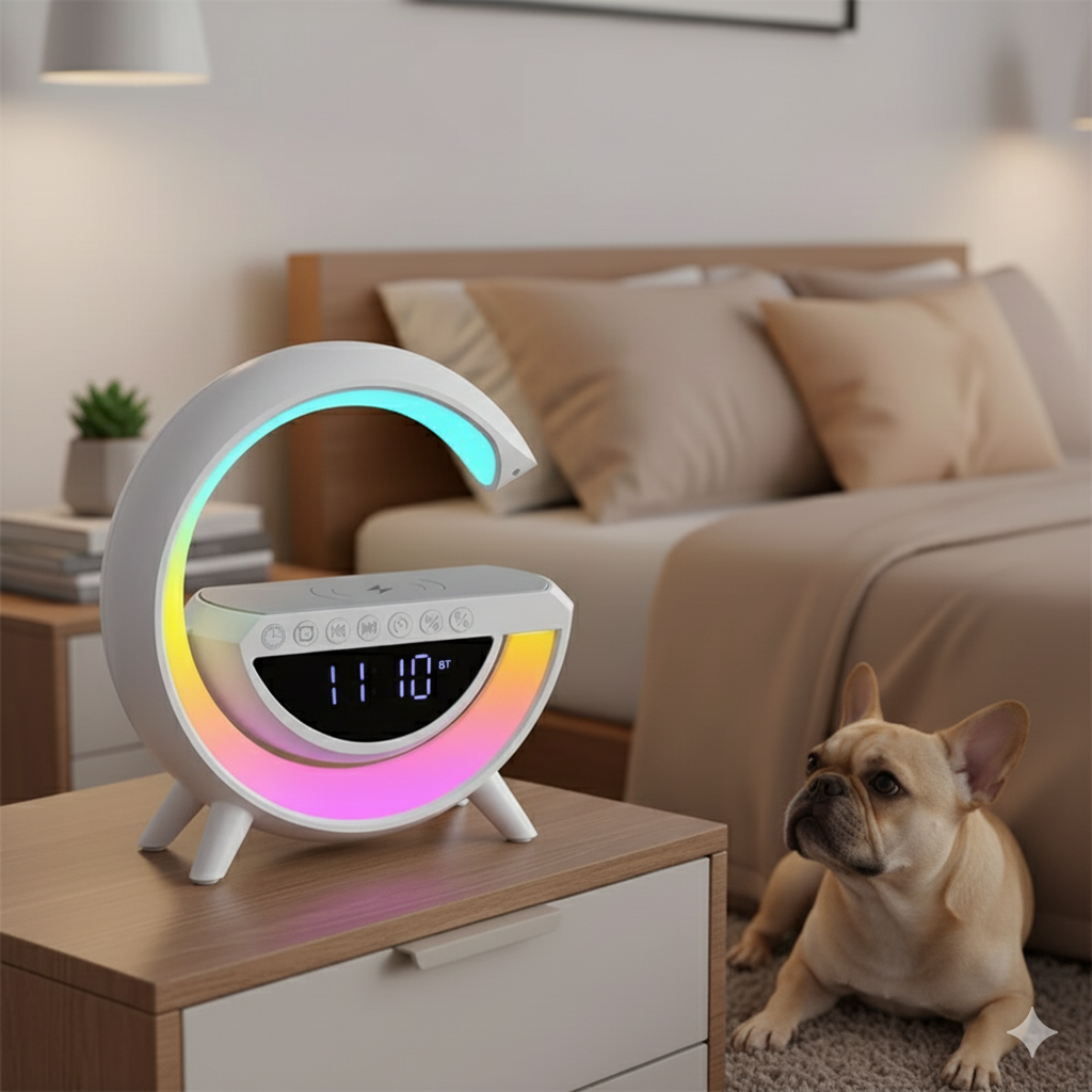 Parlante G 6 en 1 Luz Led Carga Inalámbrica Bluetooth Reloj