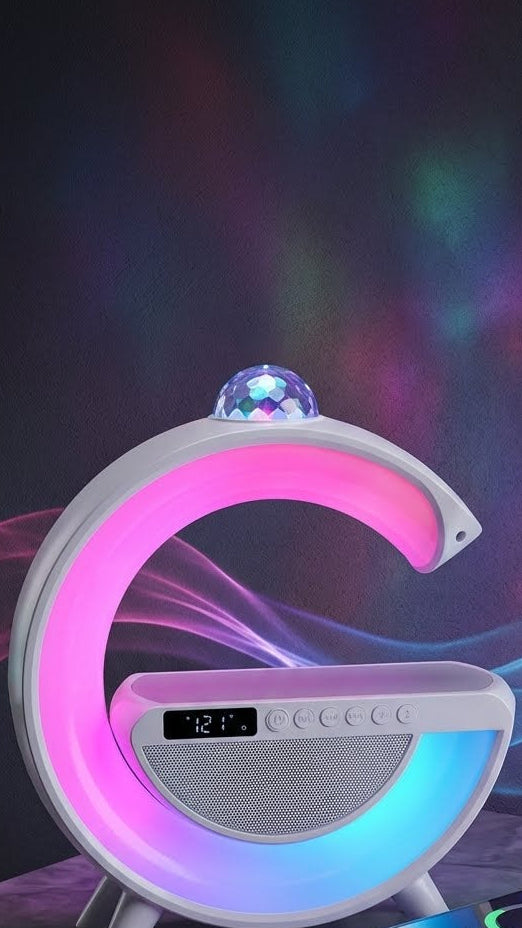 Parlante G 2388 – 2026: Luz Led Carga Inalámbrica Bluetooth Reloj CON LUCES PSICODELICAS