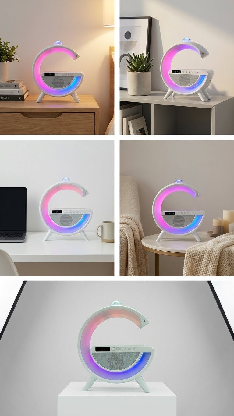 Parlante G 2388 – 2026: Luz Led Carga Inalámbrica Bluetooth Reloj CON LUCES PSICODELICAS