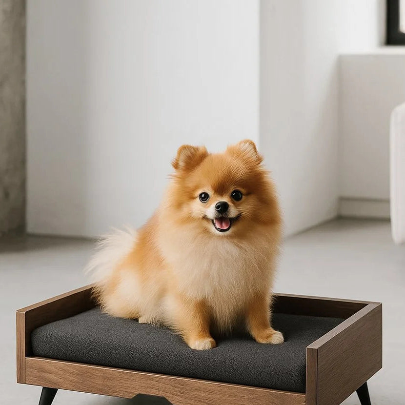 Cama para tu engreido – Estructura de Madera Maciza en color Nogal, Colchón Suave, Estilo Minimalista