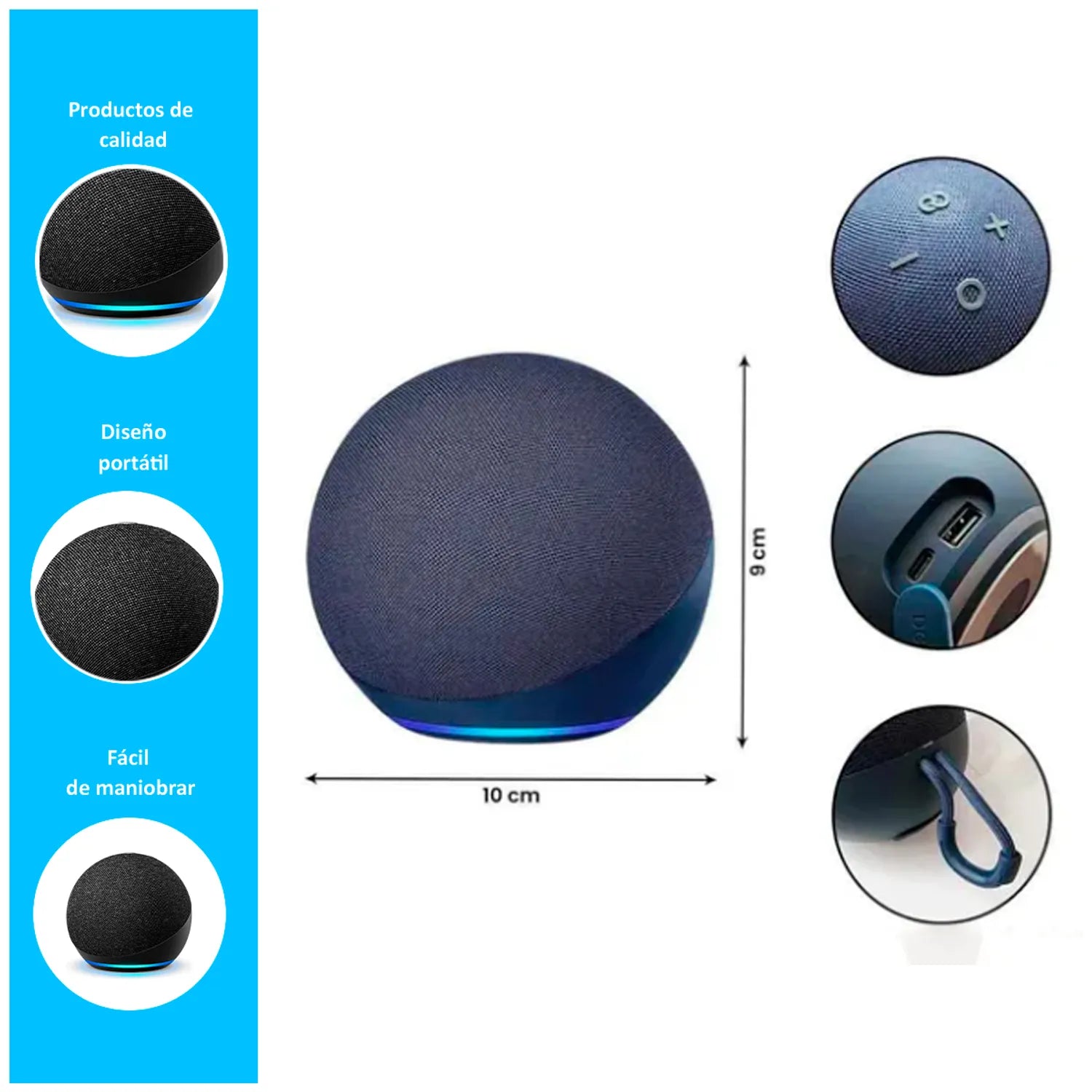 Parlante Inteligente Alaxe Bluetooth con LED RGB, Compatible con Alexa – 5W, Negro