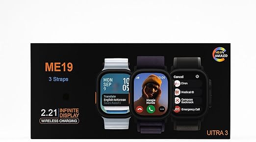 Reloj inteligente ME19 Ultra 3 con pantalla AMOLED de 2,21" y carga inalámbrica, con 3 correas