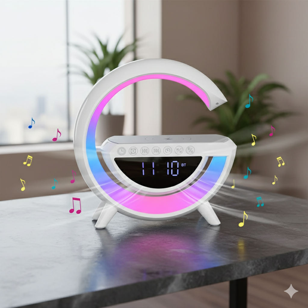 Parlante G 6 en 1 Luz Led Carga Inalámbrica Bluetooth Reloj