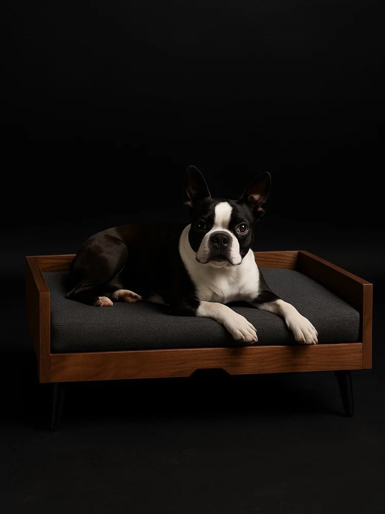 Cama para tu engreido – Estructura de Madera Maciza en color Nogal, Colchón Suave, Estilo Minimalista