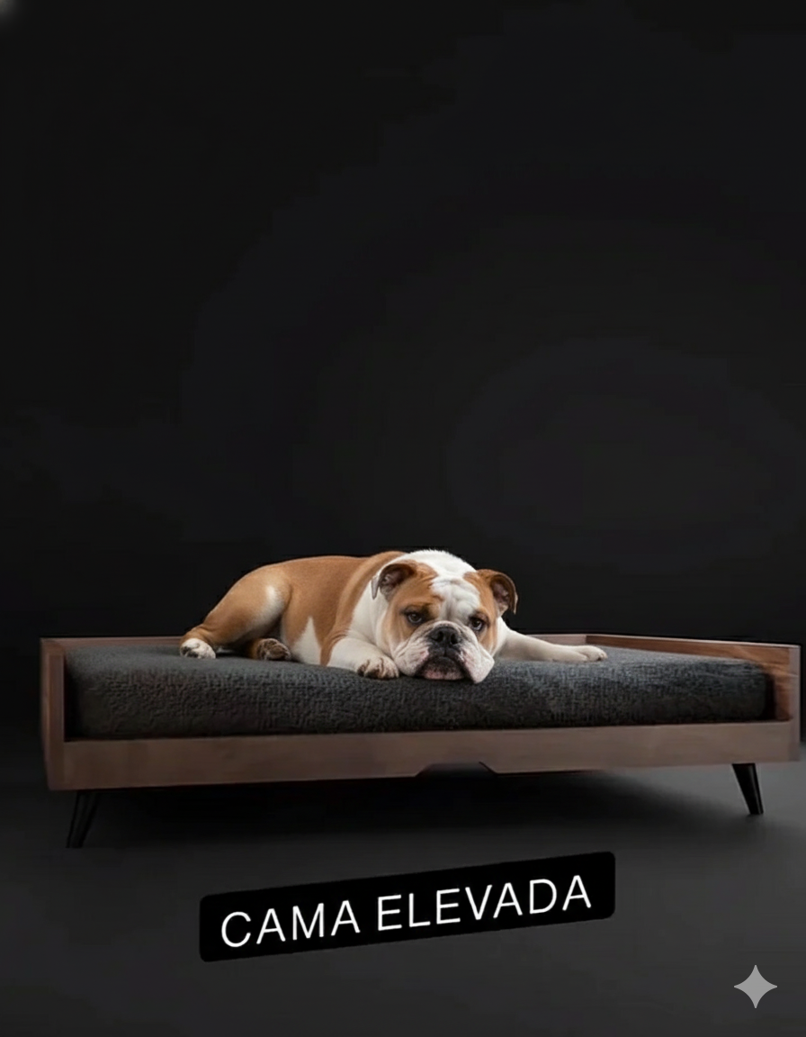 Cama para tu engreido – Estructura de Madera Maciza en color Nogal, Colchón Suave, Estilo Minimalista