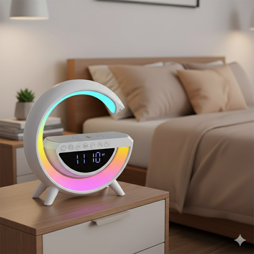 Parlante G 6 en 1 Luz Led Carga Inalámbrica Bluetooth Reloj